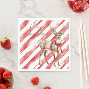 Red Stripes Deer Christmas Pillar Candle Napkins