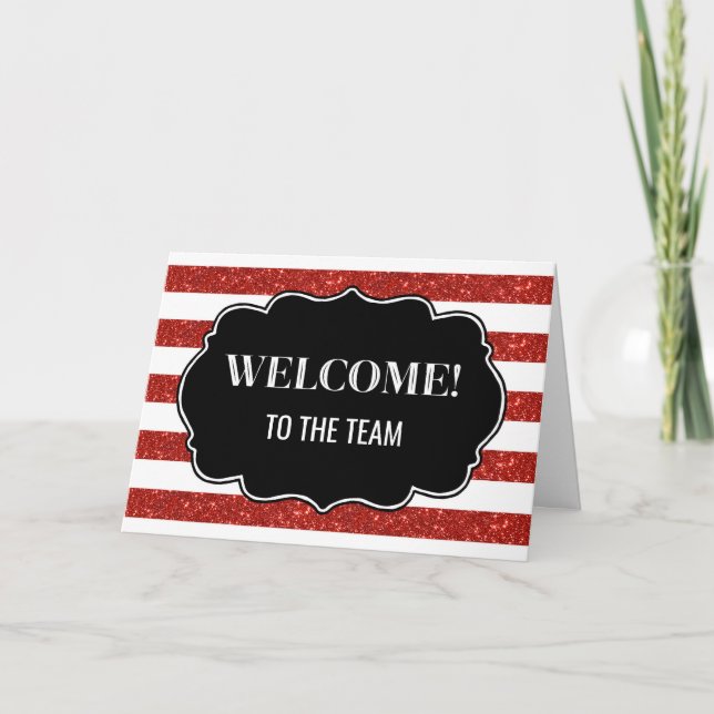 Red Stripes Employee Welcome to the Team Card (Front)