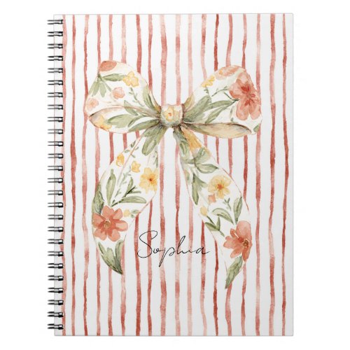 Red Stripes Floral Bow Notebook