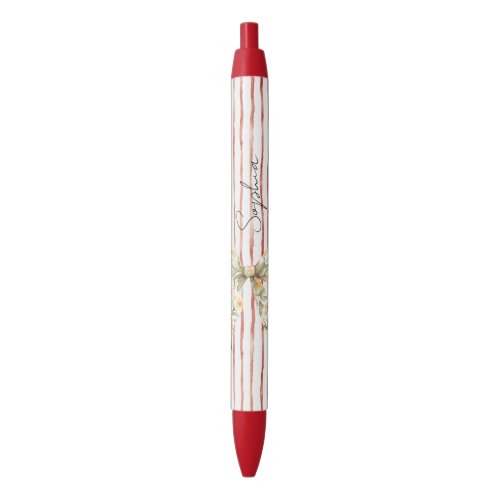 Red Stripes Floral Bow Pen