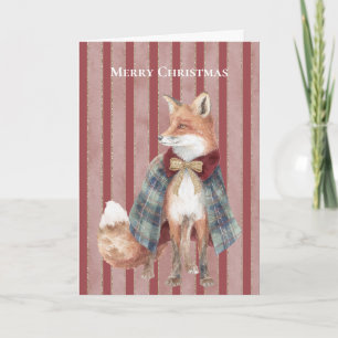 Red Stripes Fox Christmas Card