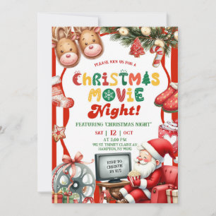 Red Stripes Fun Retro Christmas Movie Night Party Invitation