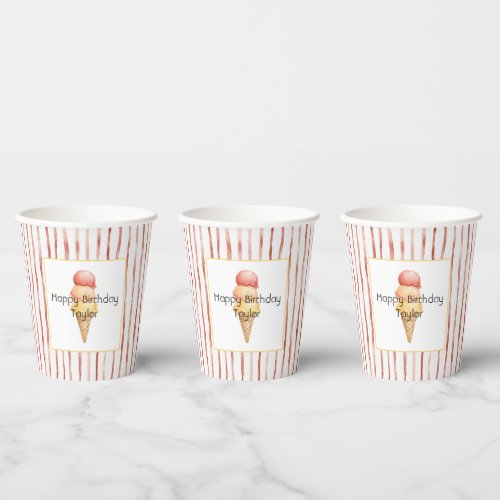 Red Stripes Gelato Ice Cream Birthday Paper Cups
