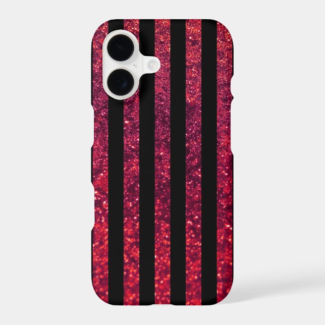 Red Stripes, Glitter Stripes, Striped Pattern Iphone Case (Back)