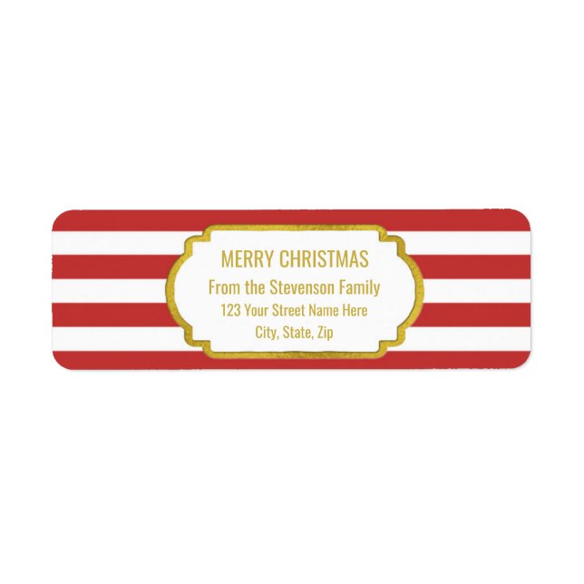 Red Stripes Gold Merry Christmas Label (Front)