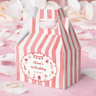 Red Stripes Hand Drawn Birthday Party Favor Boxes
