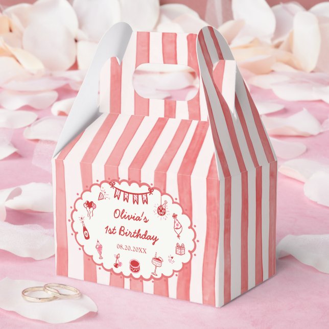 Red Stripes Hand Drawn Birthday Party Favor Boxes (Wedding)