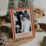 Red Stripes  Holiday Card<br><div class="desc">Embrace the romance and charm of the holiday season with our elegant,  fully customizable "Merry & Married" Christmas card with deep red stripes,  a perfect blend of vintage elegance and old money sophistication.</div>