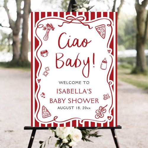 Red Stripes Italian Ciao Baby Baby Shower Welcome