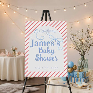 Red Stripes & Light Blue Ribbon Baby shower Foam Board