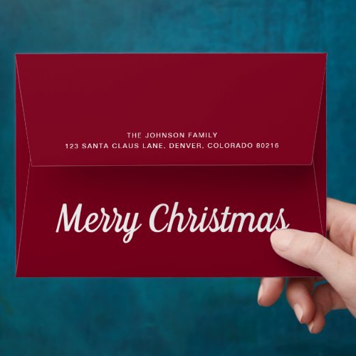 Red Stripes Merry Christmas Script Return Address Envelope