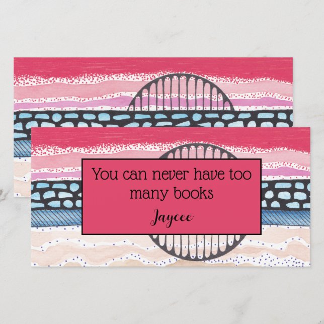 Red stripes mixed media, personalized book mark  thank you card (Front/Back)