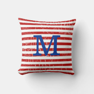 red stripes monogrammed decor idea throw pillow