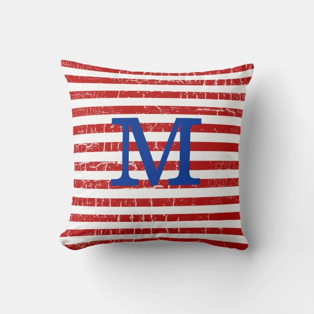 red stripes monogrammed decor idea throw pillow (Front)