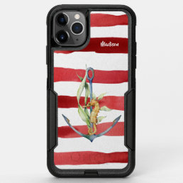 Red Stripes Nautical Anchor Coastal Lifestyle OtterBox Commuter iPhone 11 Pro Max Case