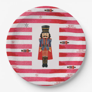 Red Stripes Nutcracker Christmas Paper Plates
