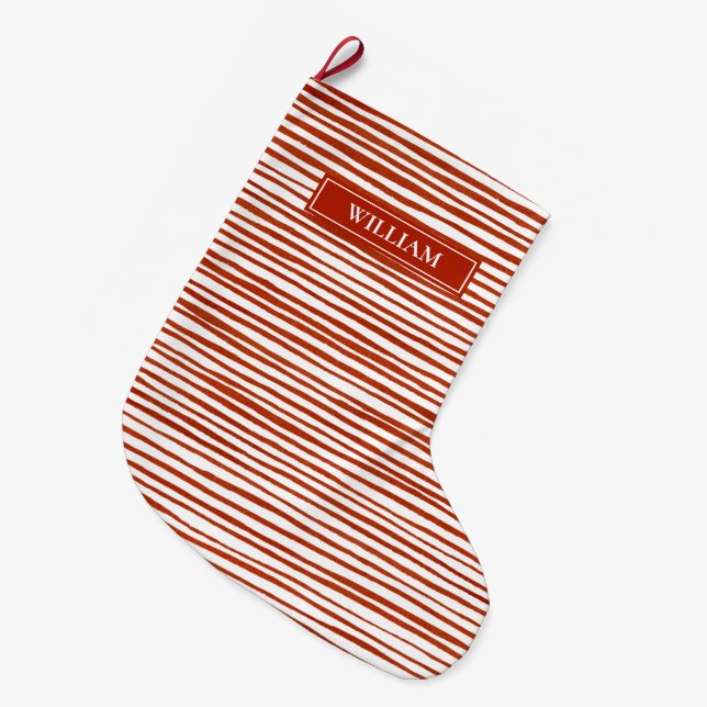  Red Stripes Personalized  Large Christmas Stocking (Front (Hanging))