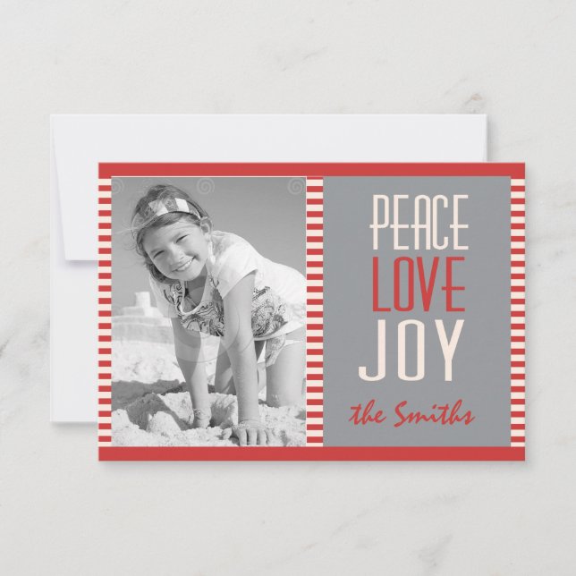 Red Stripes Photo Christmas Card (Front)