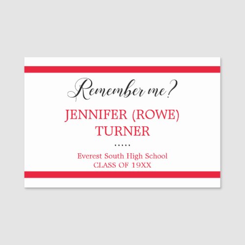 Red Stripes Remember Me School Class Reunion Name Tag