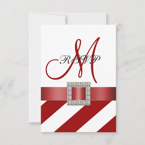 Red Stripes, Ribbon, Initial Wedding RSVP Invitations