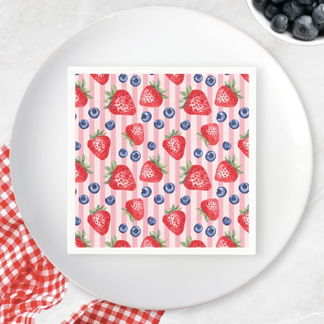 Red Stripes Strawberry Blueberry Birthday Party Napkins (Red Stripes Strawberry Blueberry Birthday Party Napkins)