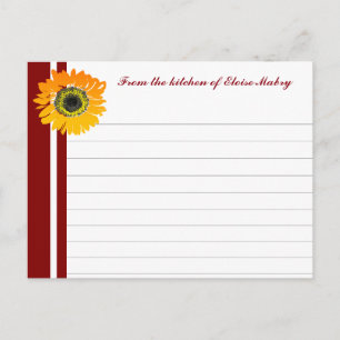 Red Stripes Sunflower Personalized Recipe Cards