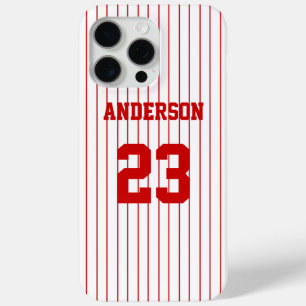 Red Stripes White Baseball Jersey Name Number iPhone 15 Pro Max Case