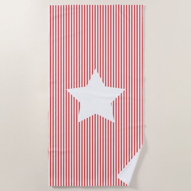 Red Stripes & White Star - Nautical Beach Towel
