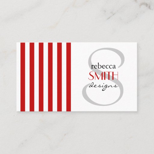 Customizable Retro Chic Artistic Lines Stripes Red White Business Card