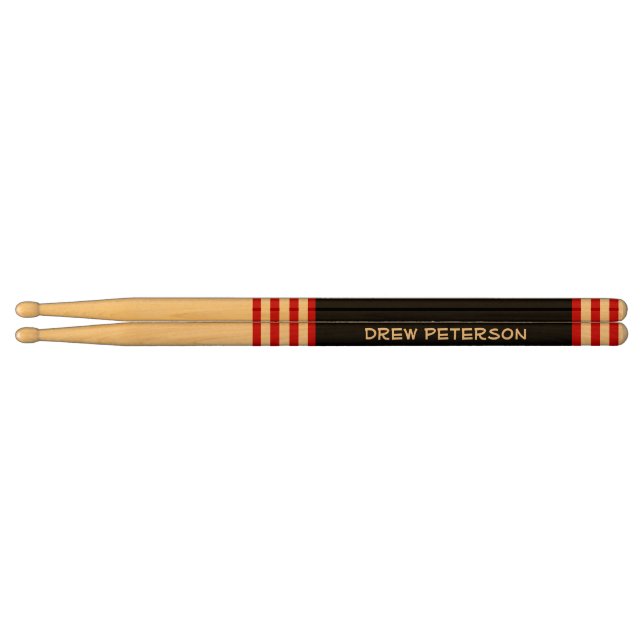 Red Stripes with Black Custom Name V15A Drumsticks (Left)