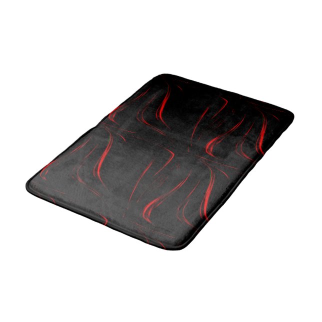 Red strokes waved in black background. bath mat (Angled)