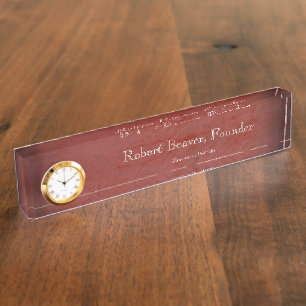 Red Stucco Desk Nameplate With Clock