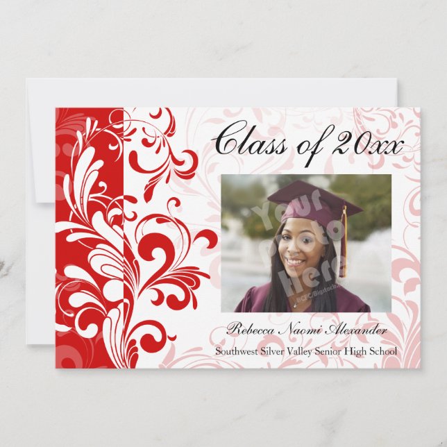 Red Stunning Swirl Photo Graduation Announcement (Front)