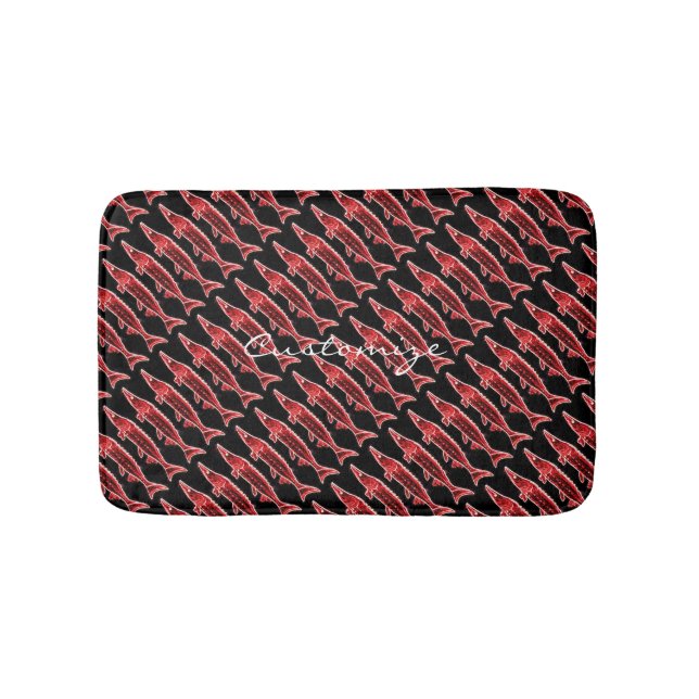 red sturgeon pattern black bath mat (Front)