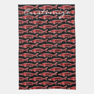 red sturgeon swimming kitchen towel