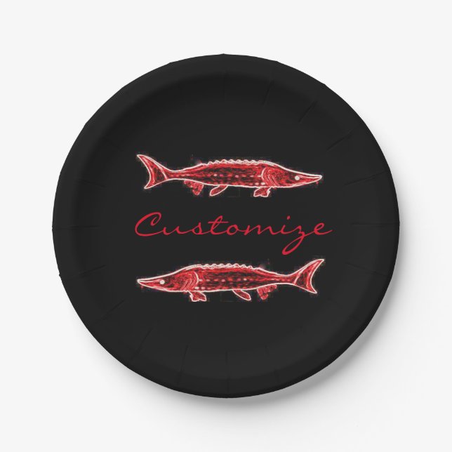 red sturgeon swimming  paper plates (Front)