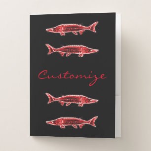 red sturgeon swimming pocket folder