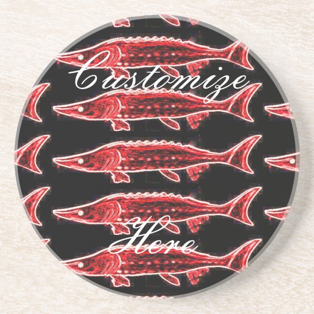 red sturgeons black sandstone coaster (Front)