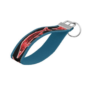 red sturgeons on black wrist keychain