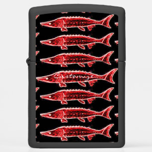 red sturgeons swimming black zippo lighter
