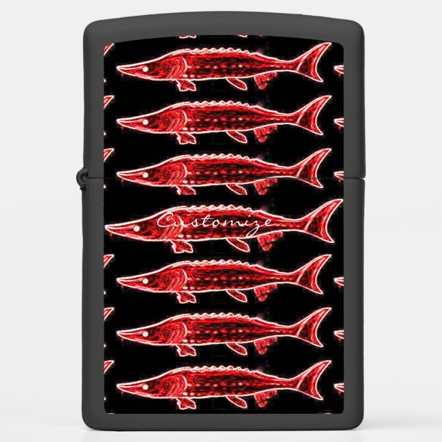 red sturgeons swimming black zippo lighter (Front)
