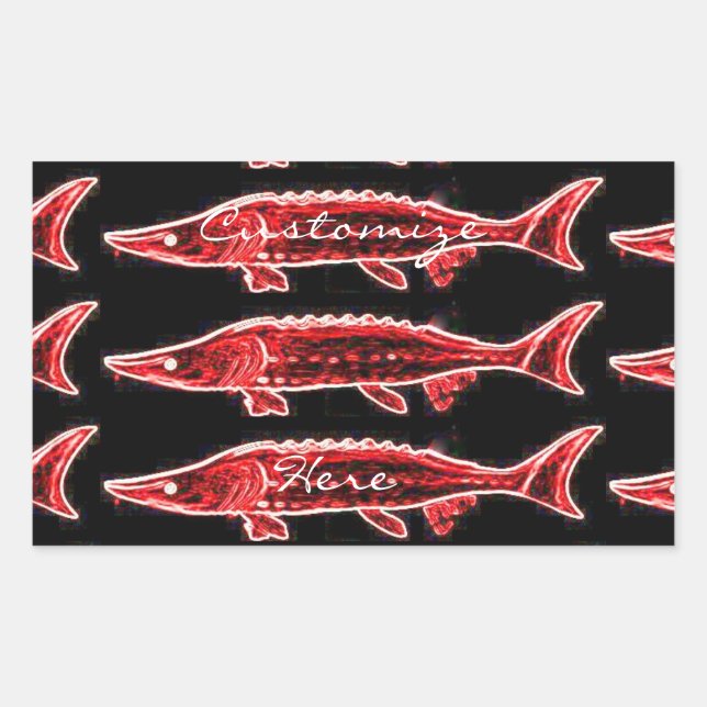 red sturgeons swimming rectangular sticker (Front)