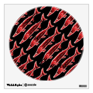 red sturgeons swimming wall decal