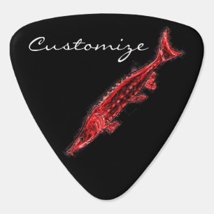 red sturgeons underwater black guitar pick