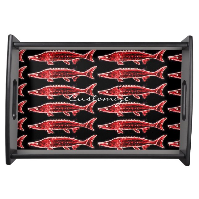 red sturgeons underwater Thunder_Cove black Serving Tray (Front)