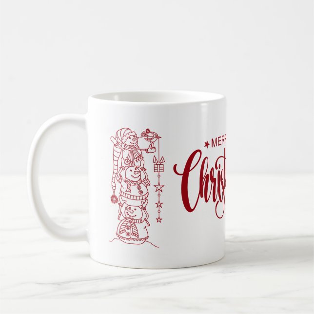 Red Style Photo Collage Merry Christmas Tree Coffee Mug (Left)