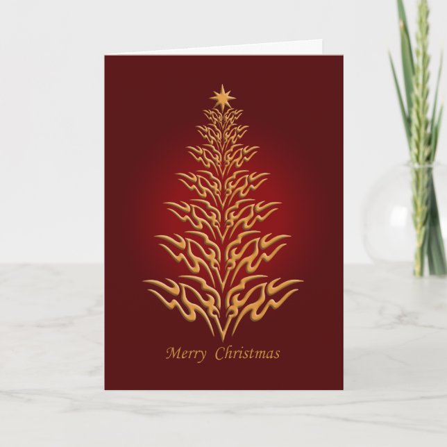 Red Stylish Christmas Tree Greetings Card (Front)