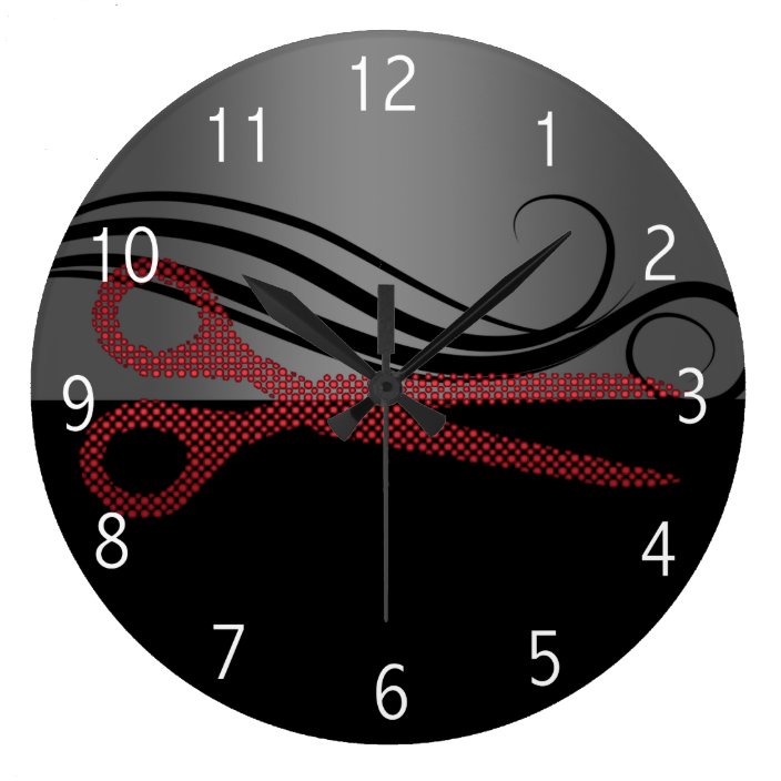 Red stylish hair salon clock