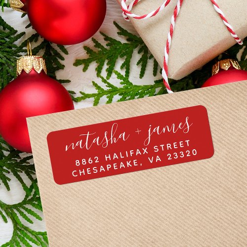 Red Stylish Script Return Address Label