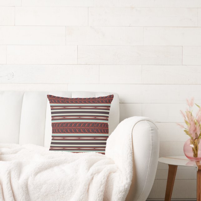 Red Stylish Stripes Throw Pillow (Couch)